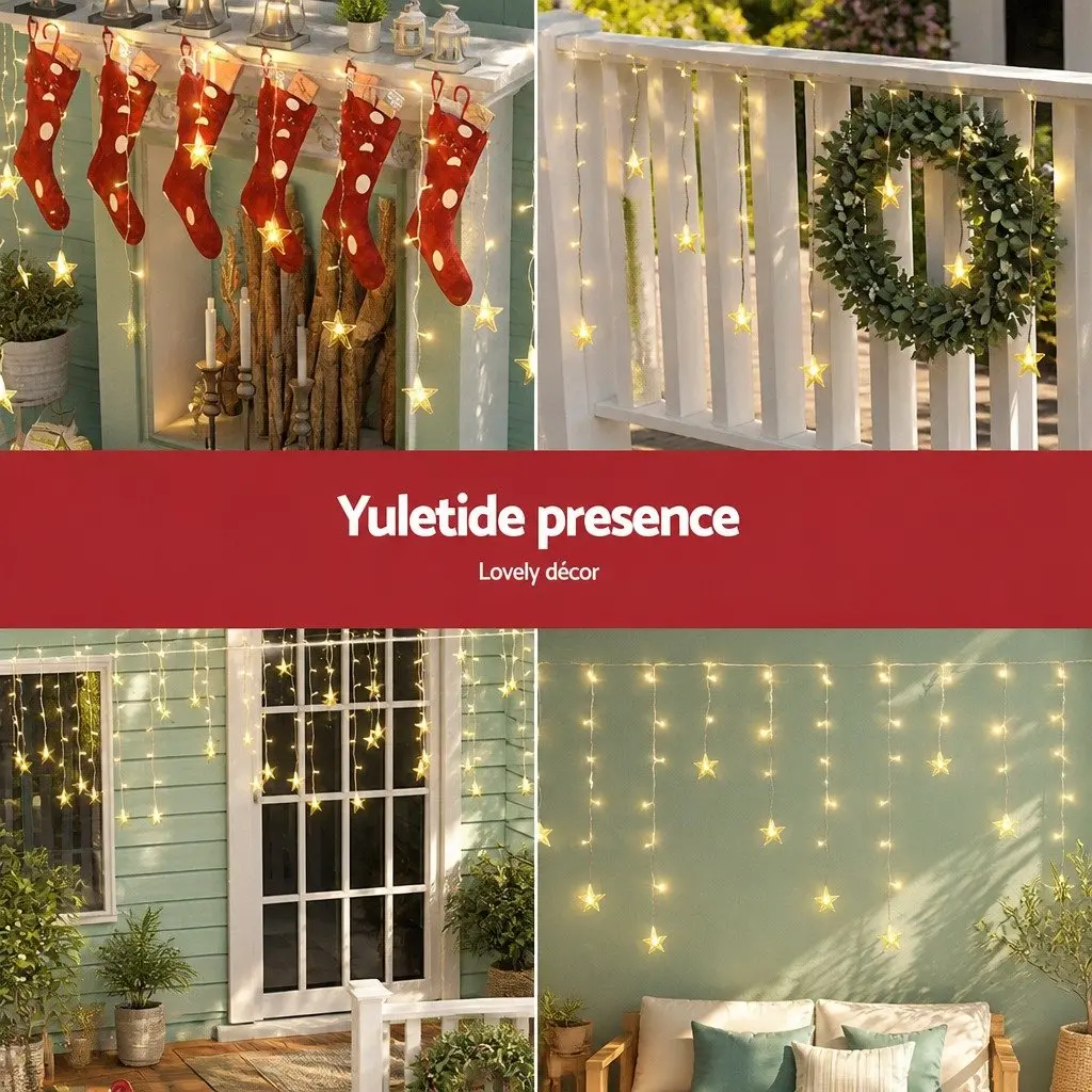 Icicle Christmas Lights Warm White LED 6M Outdoor Decoration with 160 Bulbs and 8 Lighting Modes