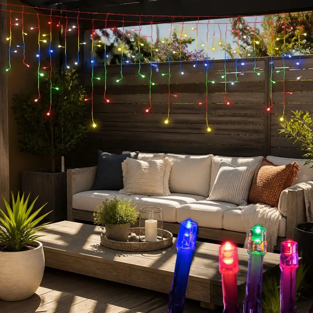 Solar Icicle String Lights 12.5M Multicoloured 100 Drops Outdoor Christmas