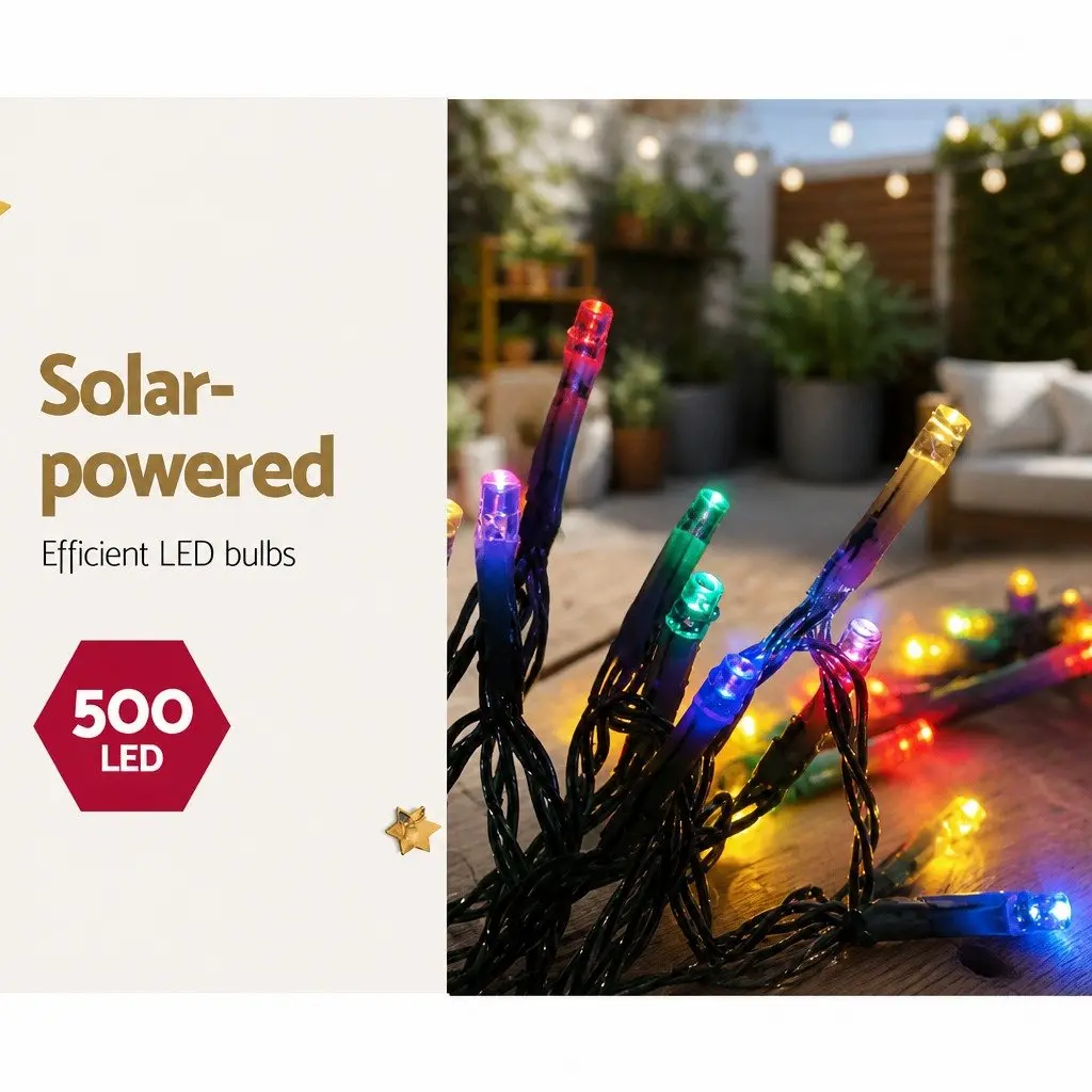 Solar Icicle String Lights 12.5M Multicoloured 100 Drops Outdoor Christmas