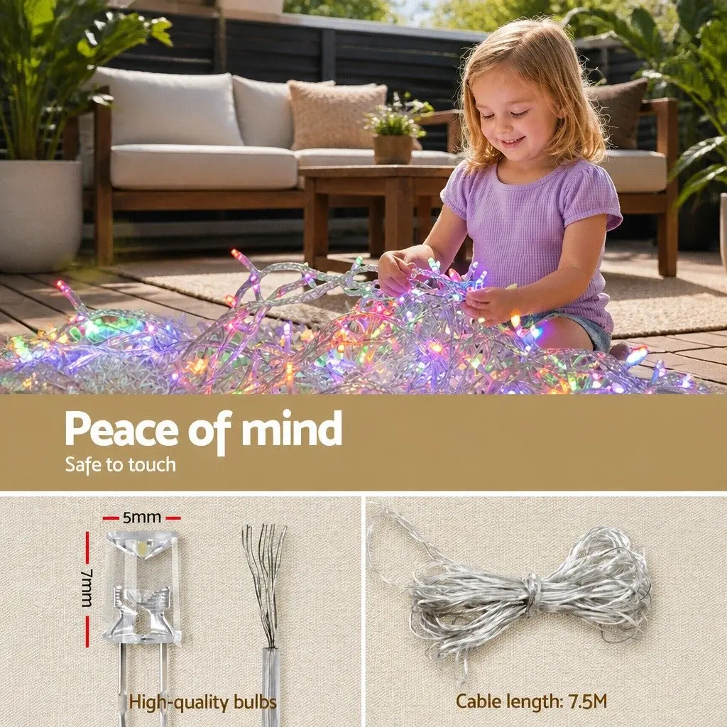 Solar Icicle String Lights 12.5M Multicoloured 100 Drops Outdoor Christmas