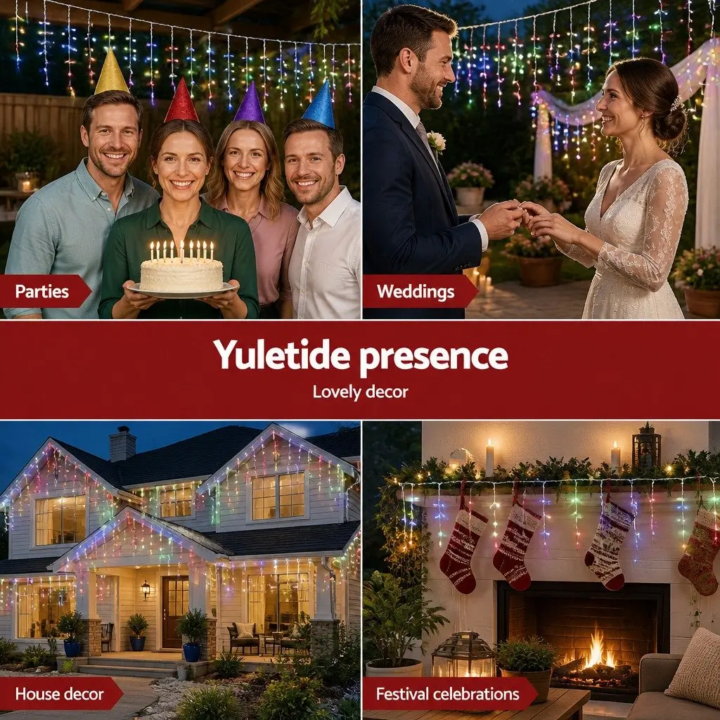 Solar Icicle String Lights 12.5M Multicoloured 100 Drops Outdoor Christmas
