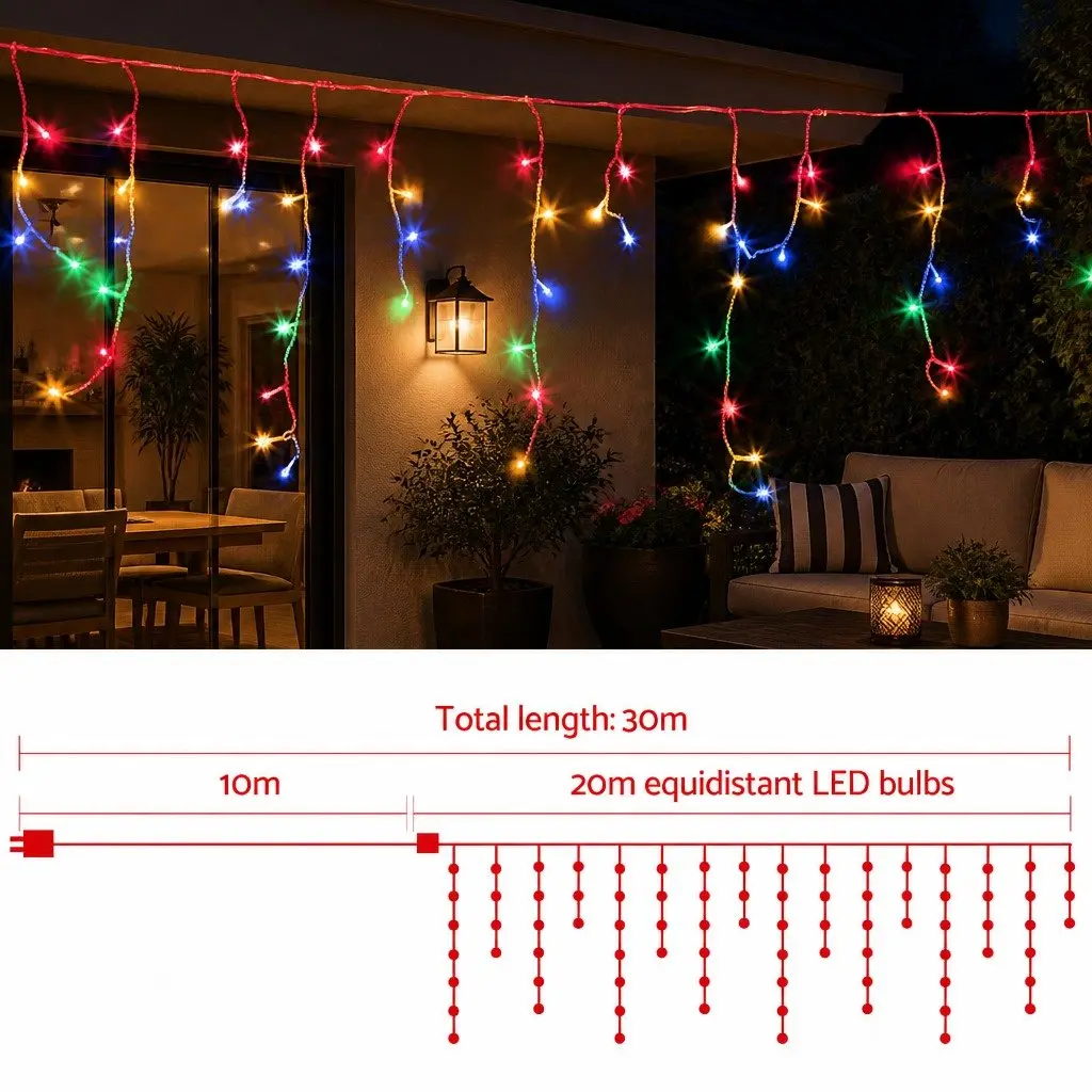 Icicle Lights 20M Multi-Coloured LED 800 Bulbs Indoor Outdoor Decoration