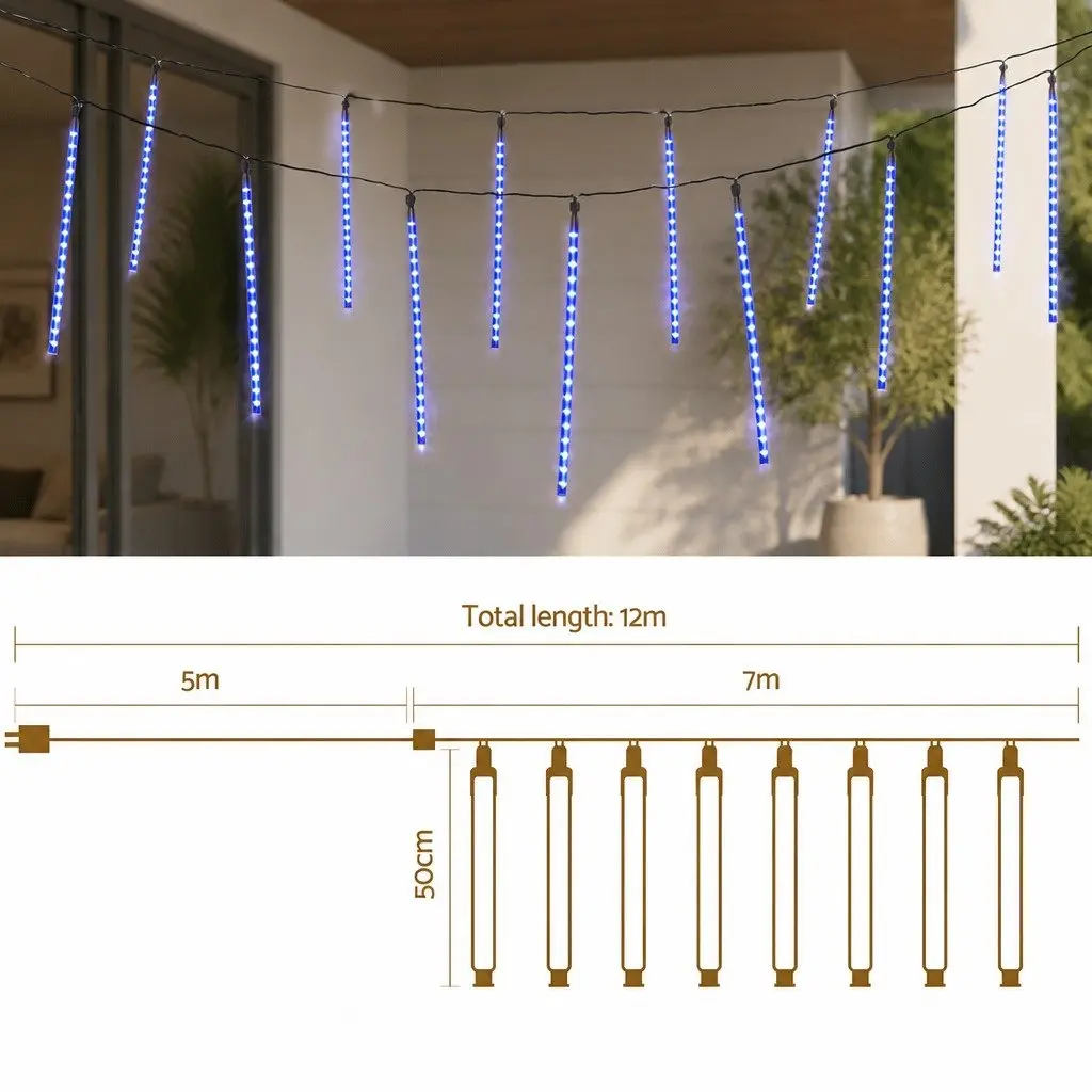 LED Icicle Christmas Lights 7 Meter Blue 288 Bulbs Indoor Outdoor
