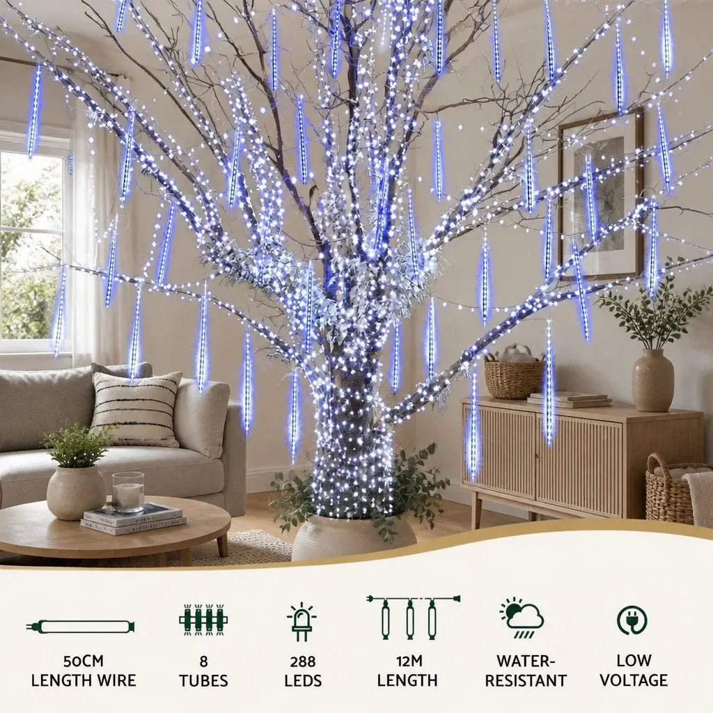 LED Icicle Christmas Lights 7 Meter Blue 288 Bulbs Indoor Outdoor