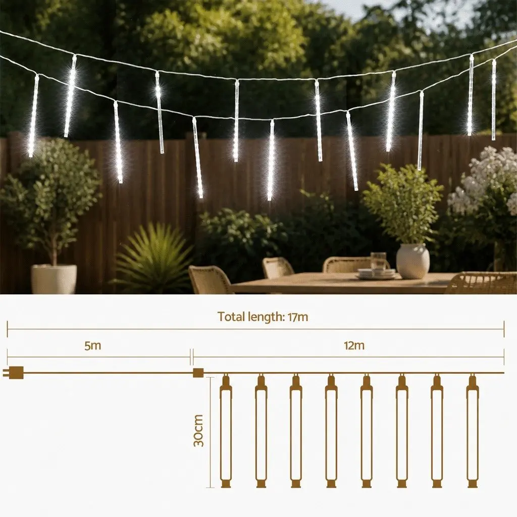 Icicle Shower Lights 12M Cold White 960 LED Bulbs Indoor Outdoor Christmas Decoration