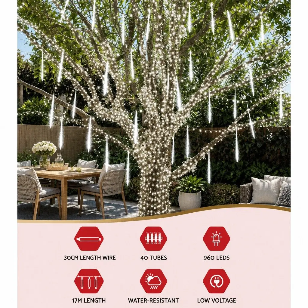 Icicle Shower Lights 12M Cold White 960 LED Bulbs Indoor Outdoor Christmas Decoration