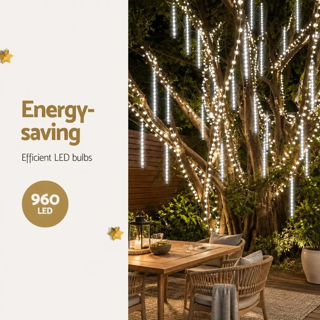 Icicle Shower Lights 12M Cold White 960 LED Bulbs Indoor Outdoor Christmas Decoration