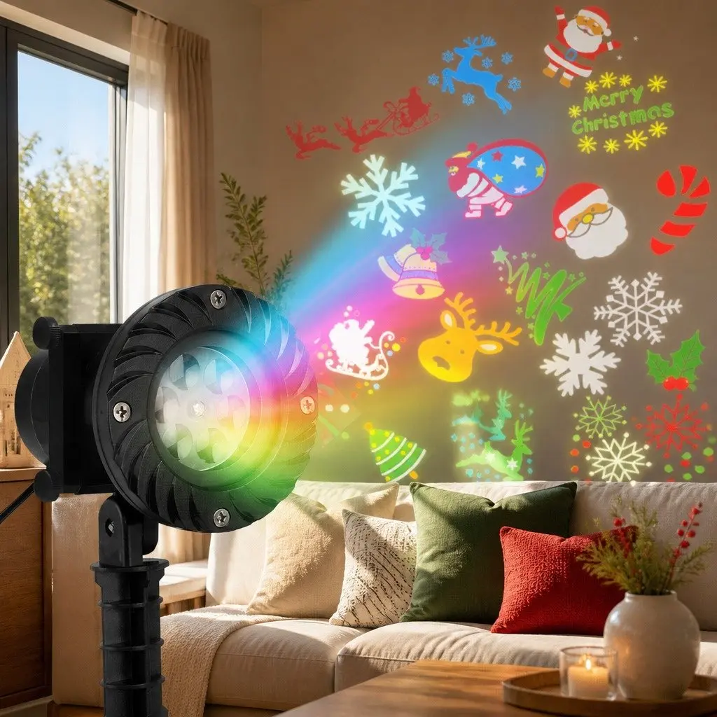 Multicoloured Laser Projector for Christmas Outdoor Use 12 Festive Designs Waterproof Adjustable Angle