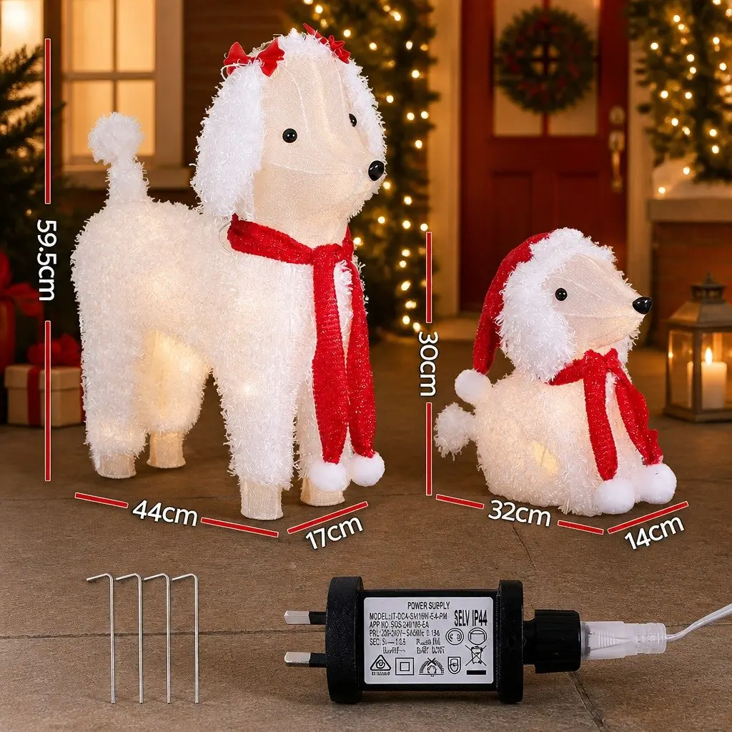 Christmas Dog Decorations 3D Steel Frame Multicolour 60 LED Lights Set Outdoor Garden Display