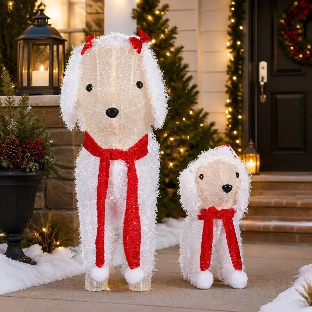 Christmas Dog Decorations 3D Steel Frame Multicolour 60 LED Lights Set Outdoor Garden Display