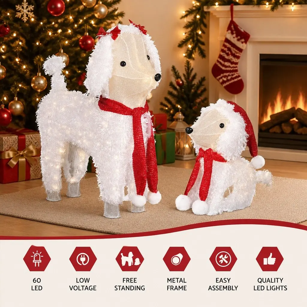 Christmas Dog Decorations 3D Steel Frame Multicolour 60 LED Lights Set Outdoor Garden Display