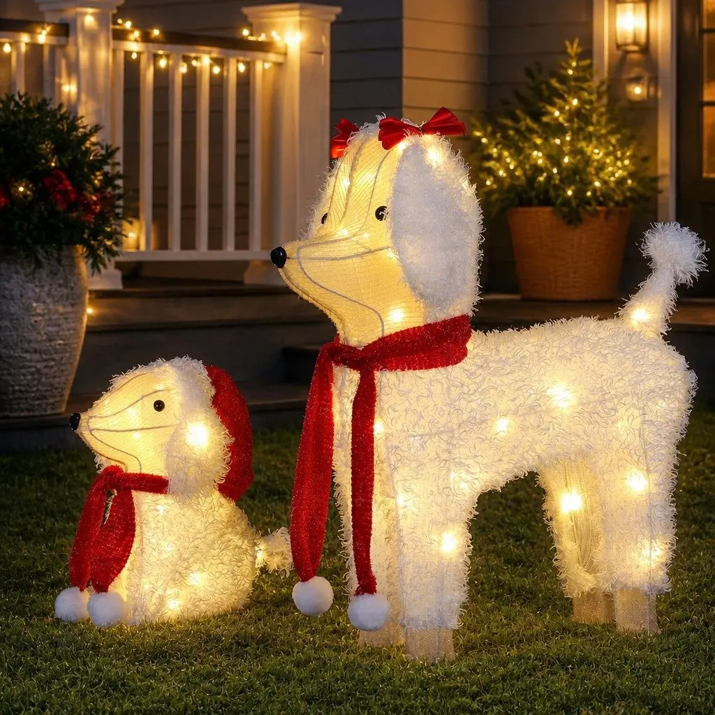 Christmas Dog Decorations 3D Steel Frame Multicolour 60 LED Lights Set Outdoor Garden Display
