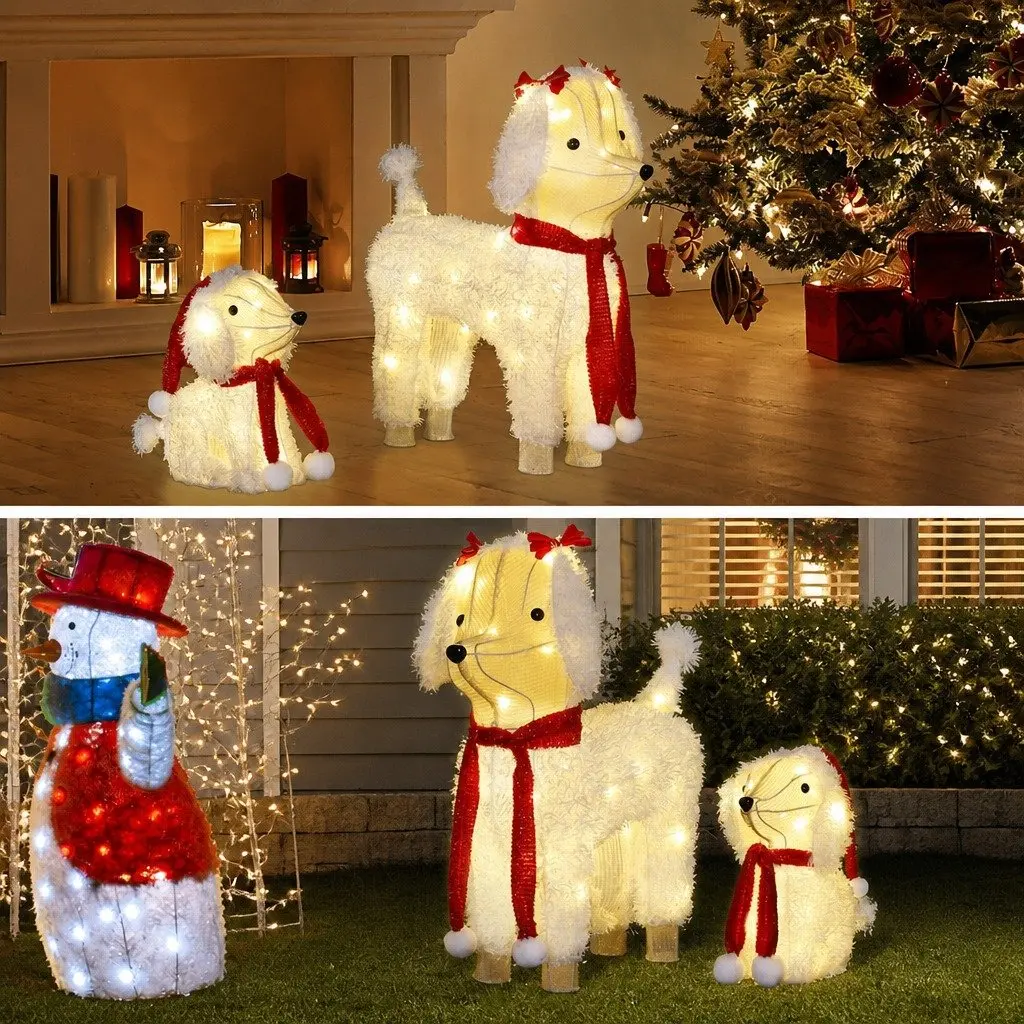 Christmas Dog Decorations 3D Steel Frame Multicolour 60 LED Lights Set Outdoor Garden Display