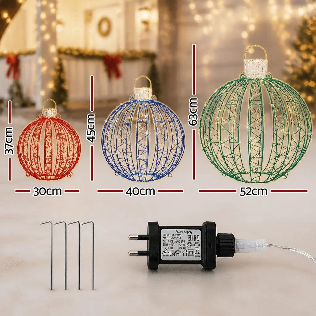 Christmas Light Set RGB LED 320 Bulbs 3D Ball Decorations Large Medium Small Multicolour Indoor Outdoor