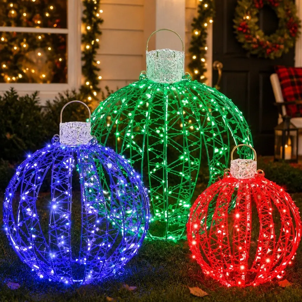Christmas Light Set RGB LED 320 Bulbs 3D Ball Decorations Large Medium Small Multicolour Indoor Outdoor