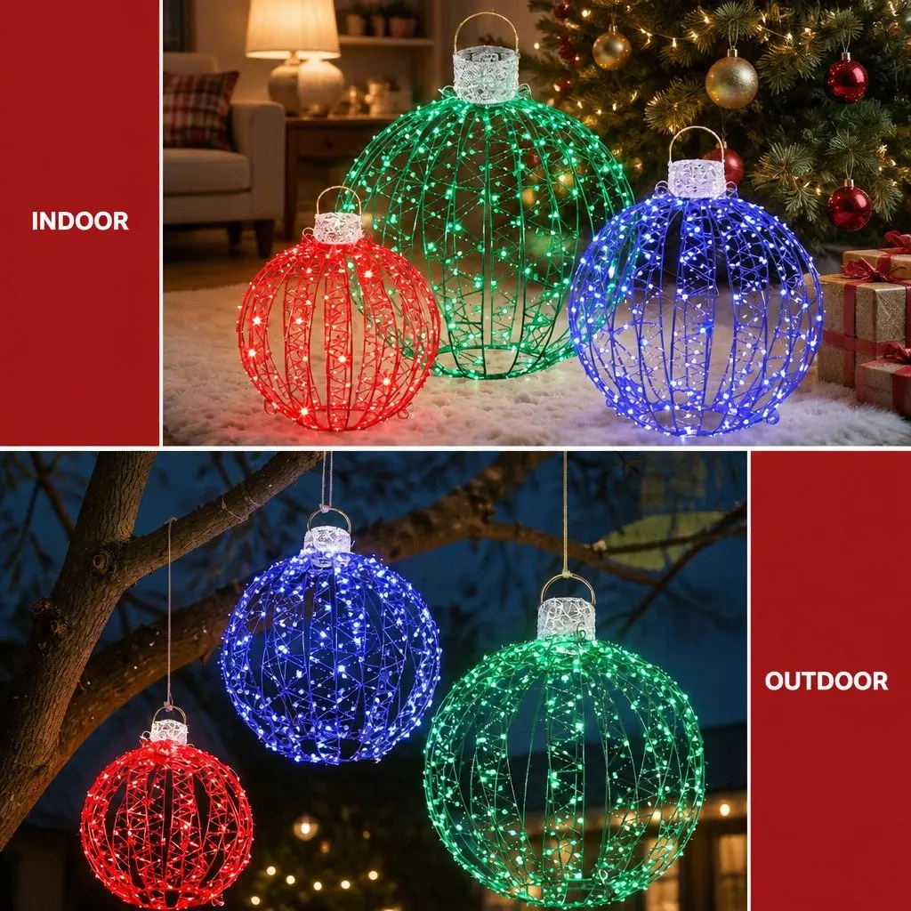 Christmas Light Set RGB LED 320 Bulbs 3D Ball Decorations Large Medium Small Multicolour Indoor Outdoor