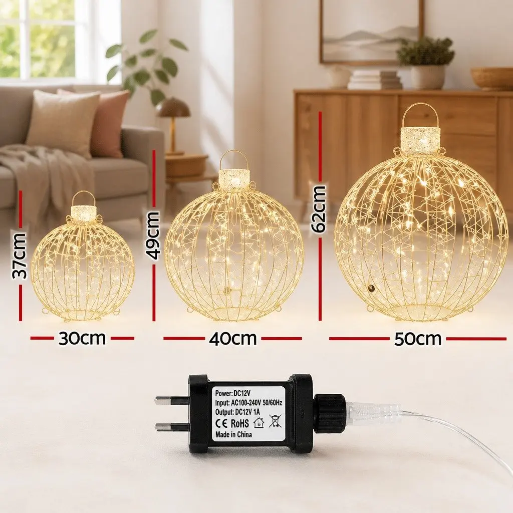 Christmas Lights 360 LED Light Ball Outdoor Indoor Decorations 3 Piece Warm White Steel Frame Waterproof