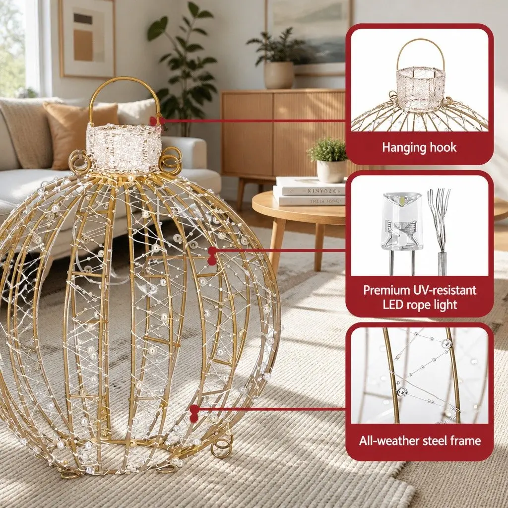 Christmas Lights 360 LED Light Ball Outdoor Indoor Decorations 3 Piece Warm White Steel Frame Waterproof
