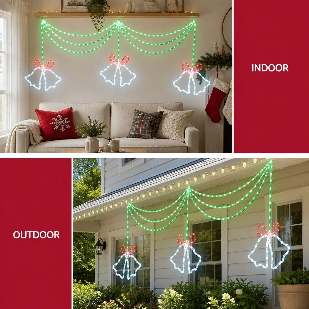 LED Christmas Light String Multicolour 1.8M 288 Bell Motif Indoor Outdoor Waterproof