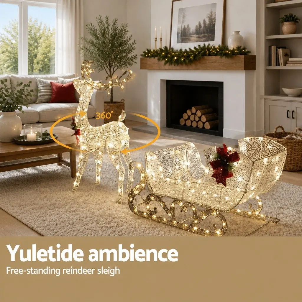 LED Christmas Lights Outdoor 3D Reindeer Sleigh Decoration Warm-White Multi-Color 165cm x 49cm x 120cm