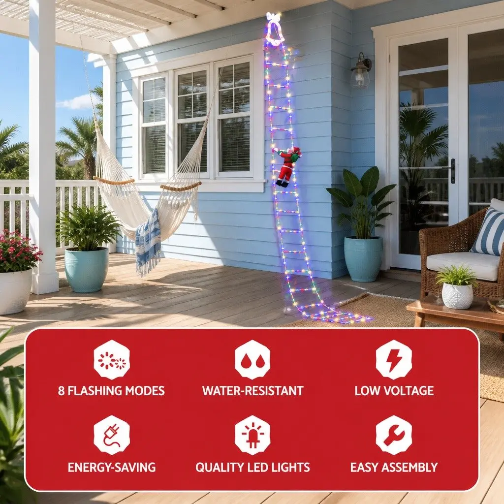 Christmas Ladder Lights 300 LED 3.5M Multicolour with Detachable Santa Claus