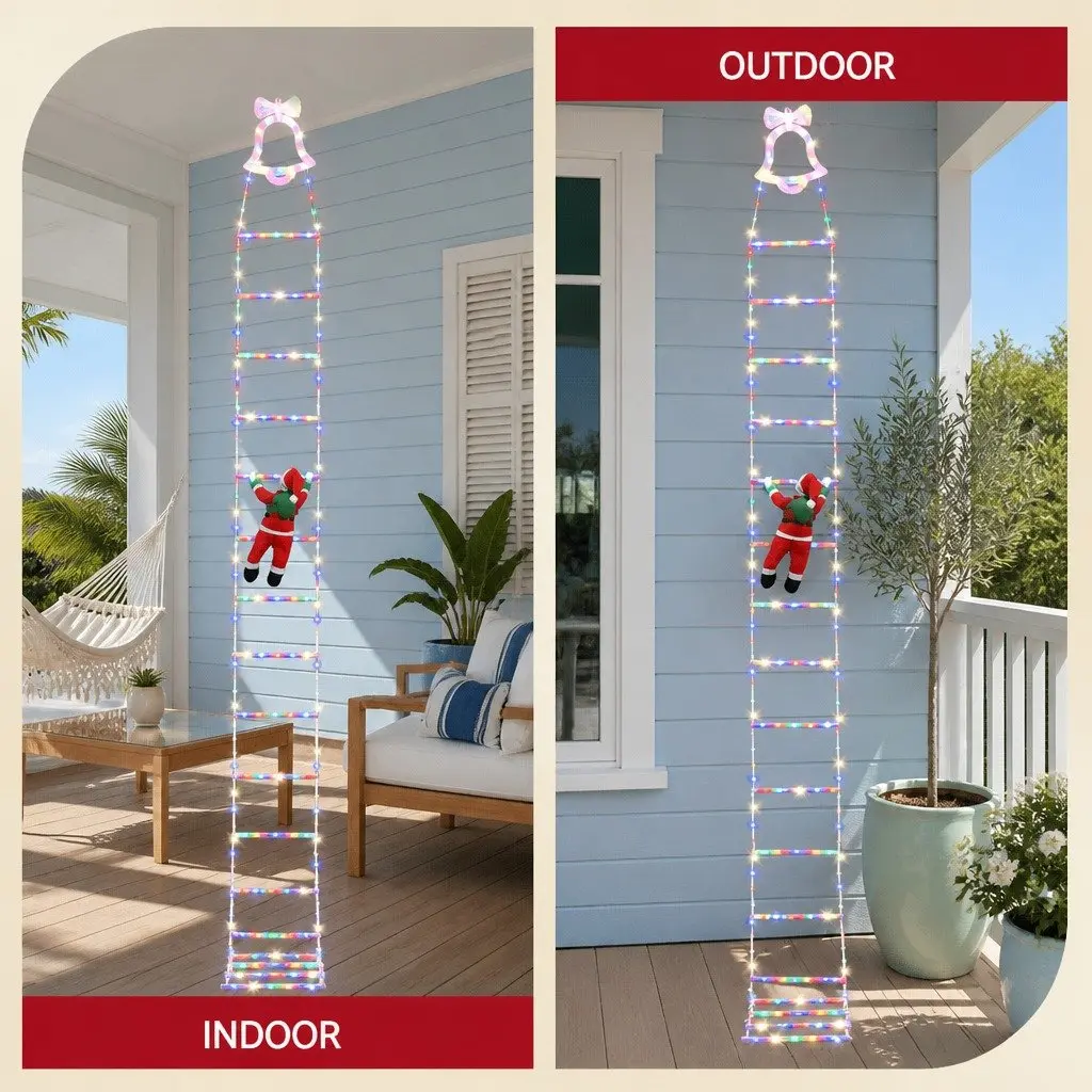 Christmas Ladder Lights 300 LED 3.5M Multicolour with Detachable Santa Claus