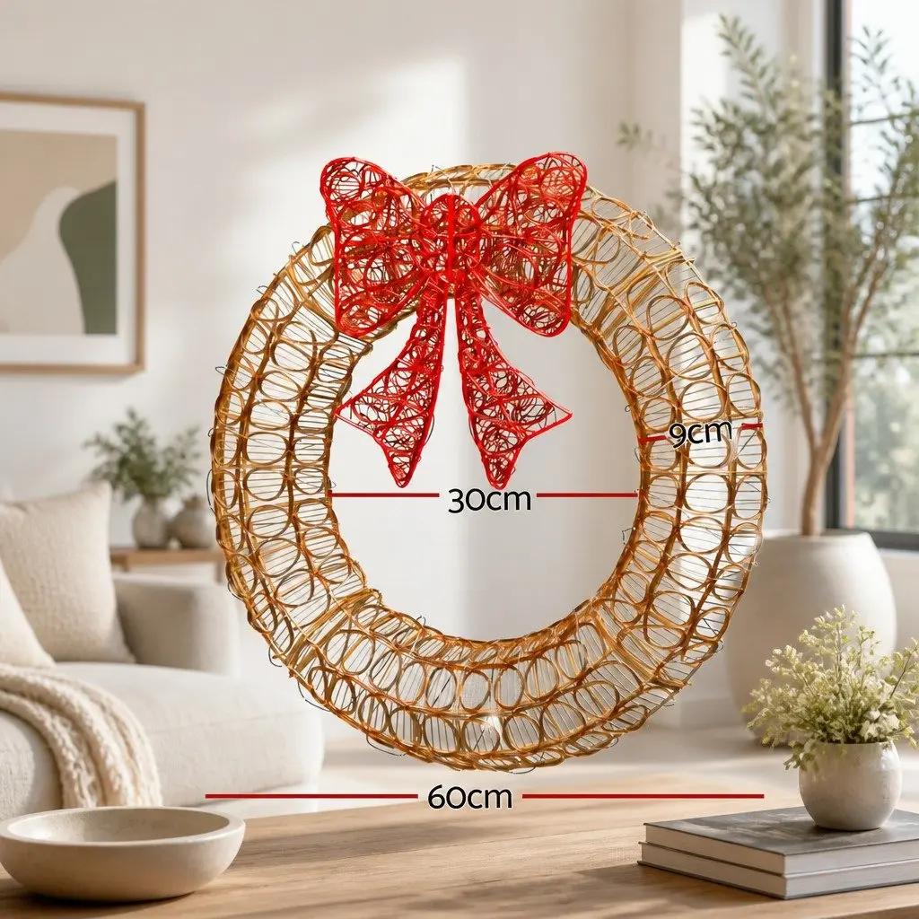 Solar LED Christmas Wreath 0.6M Warm White Lights Outdoor Decoration