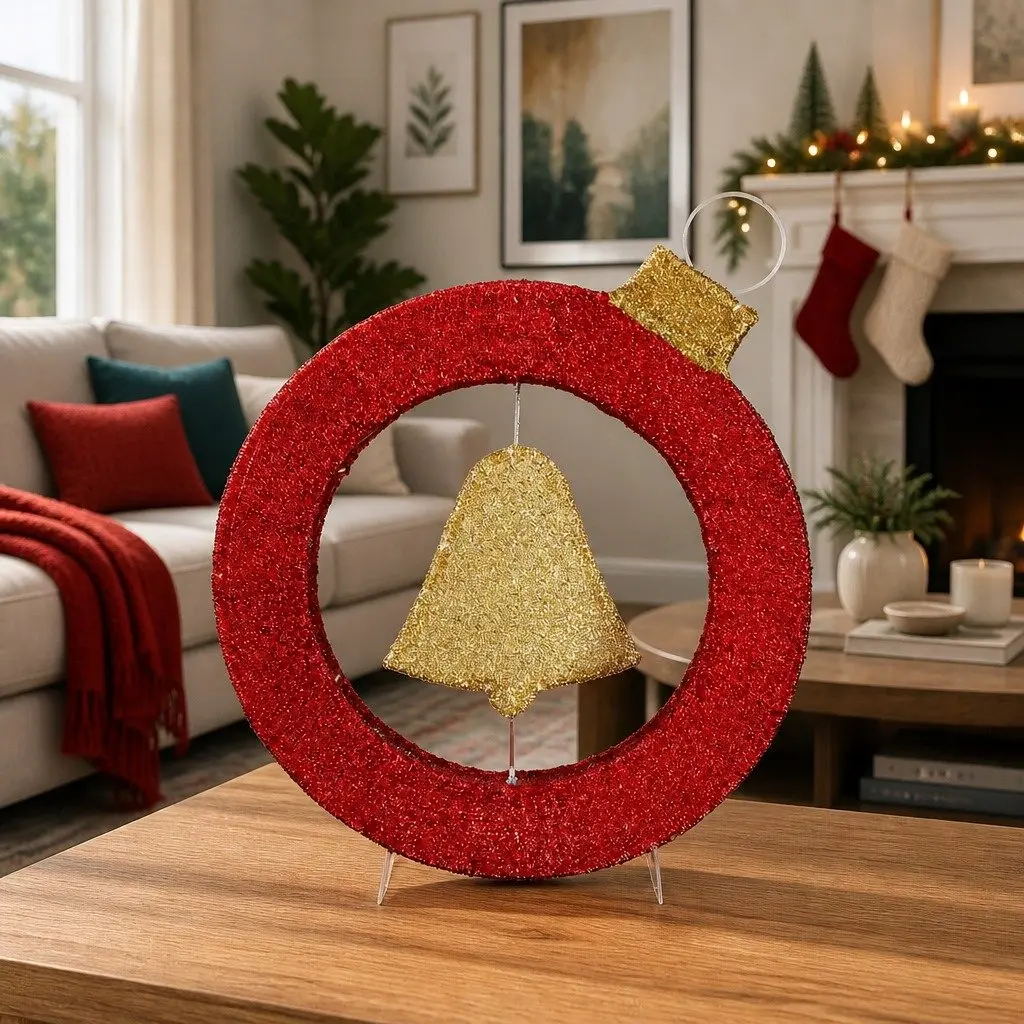 Christmas Wreath LED Steel Frame 60cm Multicolour with 30 Warm White Lights