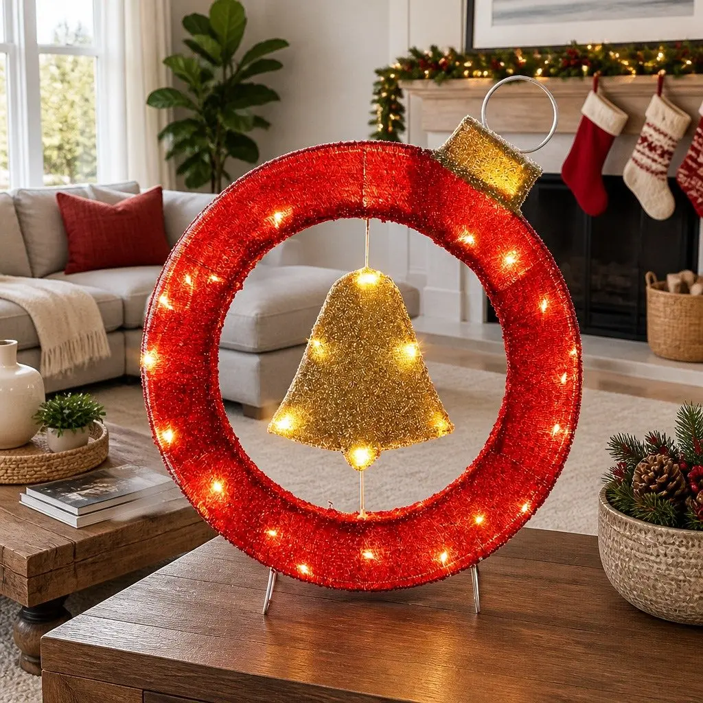 Christmas Wreath LED Steel Frame 60cm Multicolour with 30 Warm White Lights