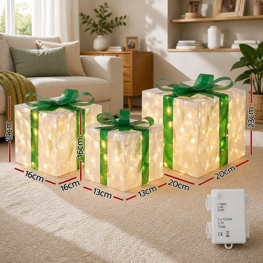 Christmas Lights LED Warm White 3 Piece Gift Box Outdoor Indoor Decor