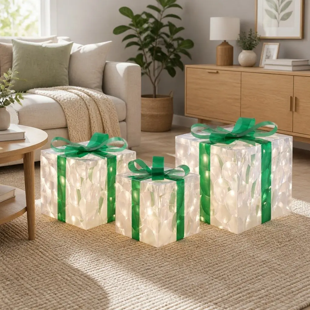 Christmas Lights LED Warm White 3 Piece Gift Box Outdoor Indoor Decor