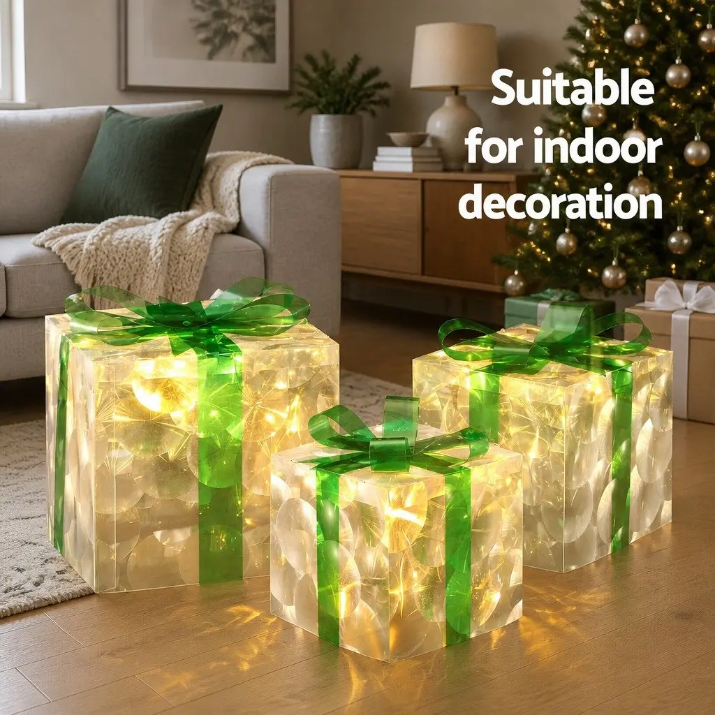 Christmas Lights LED Warm White 3 Piece Gift Box Outdoor Indoor Decor