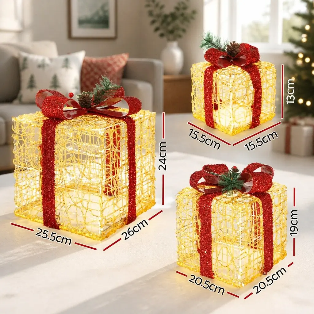 Christmas Lights Gift Box Set LED Warm-White 3 Piece Outdoor Indoor Decorations