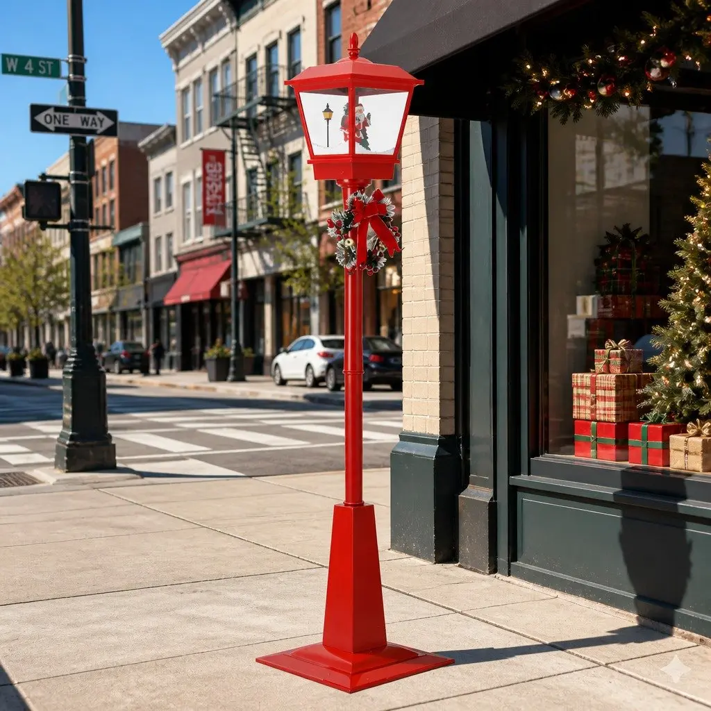 Christmas Lamp Post Light LED 1.8M Outdoor Decoration with Santa Tree and Snowfall Effect