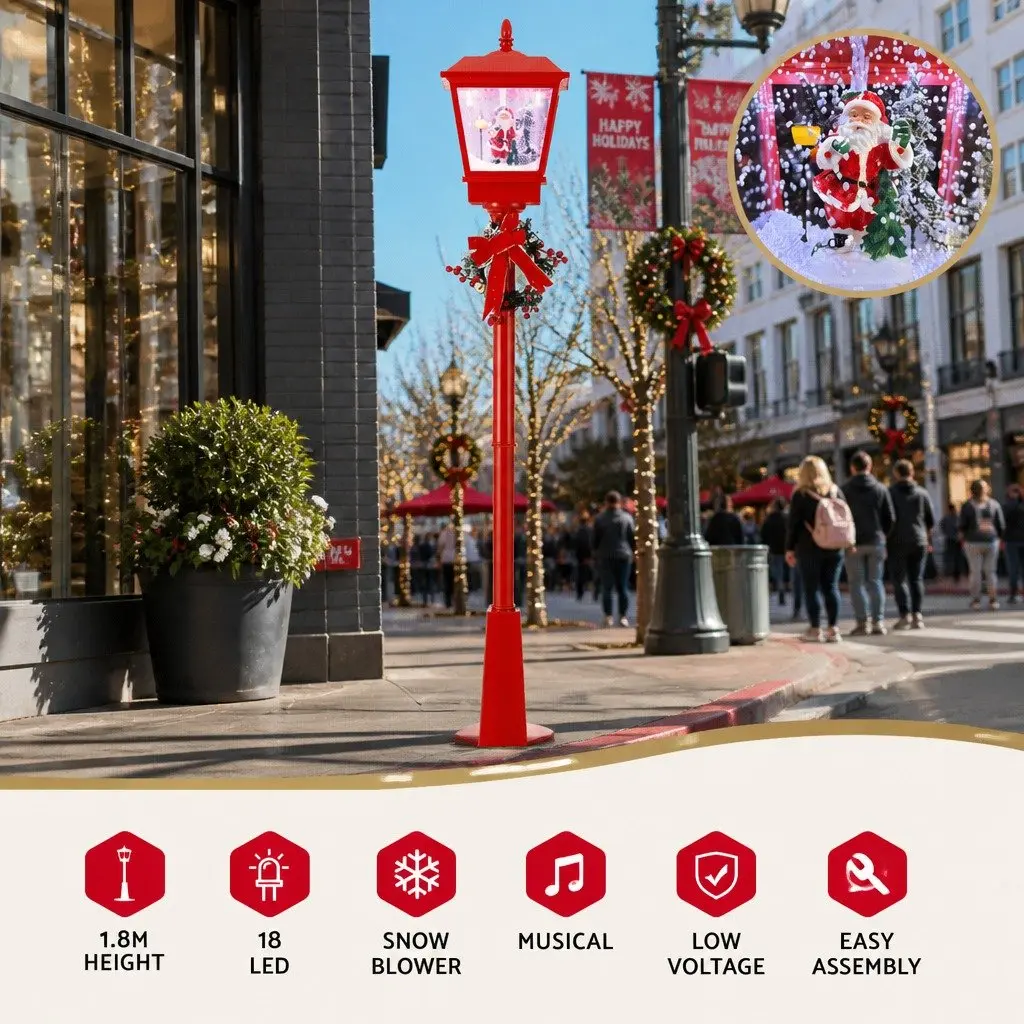 Christmas Lamp Post Light LED 1.8M Outdoor Decoration with Santa Tree and Snowfall Effect
