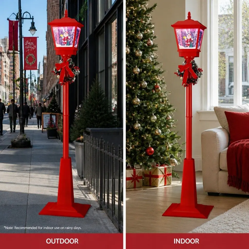 Christmas Lamp Post Light LED 1.8M Outdoor Decoration with Santa Tree and Snowfall Effect