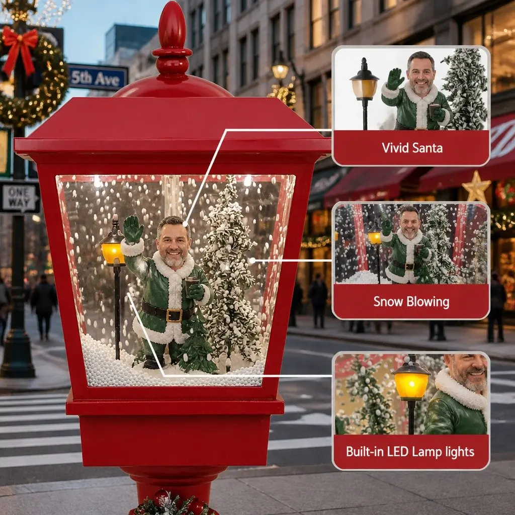 Christmas Lamp Post Light LED 1.8M Outdoor Decoration with Santa Tree and Snowfall Effect