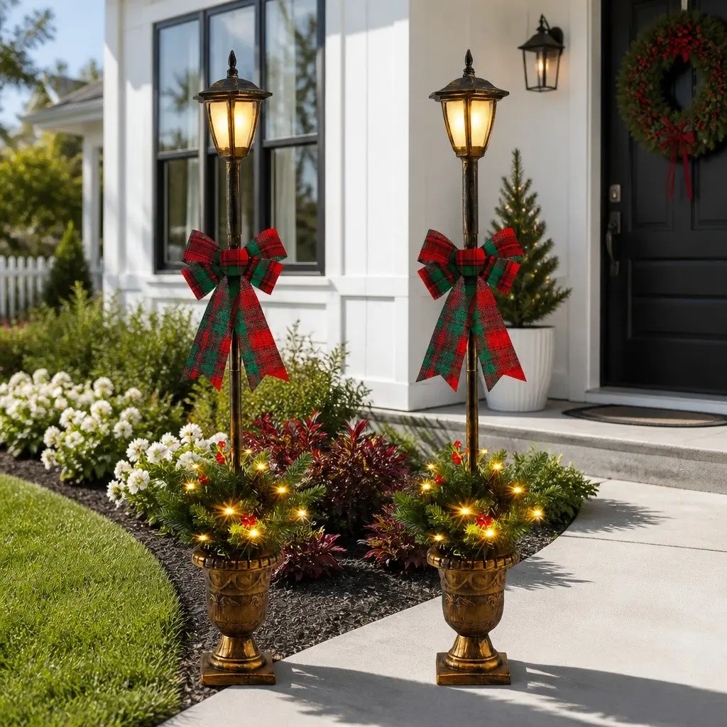 Christmas Lamp Post Outdoor Decorations 125cm Plastic Warm White LED Set of 2