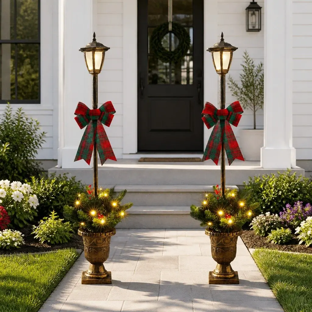 Christmas Lamp Post Outdoor Decorations 125cm Plastic Warm White LED Set of 2