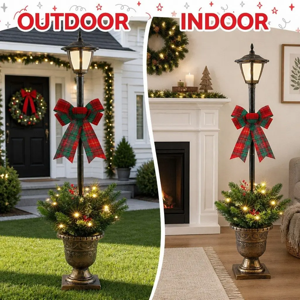 Christmas Lamp Post Outdoor Decorations 125cm Plastic Warm White LED Set of 2