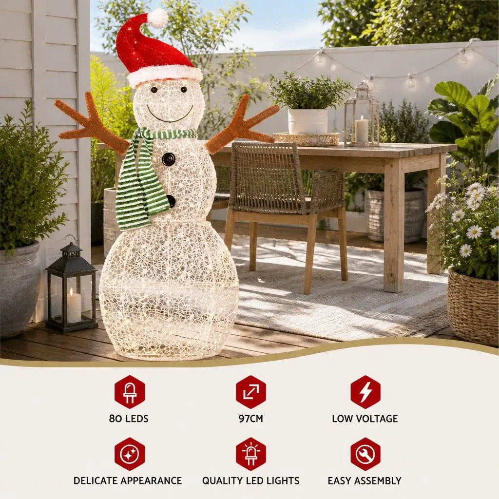 LED Snowman Decoration 0.97M Steel Frame 80 Warm-White Indoor Outdoor Multicoloured