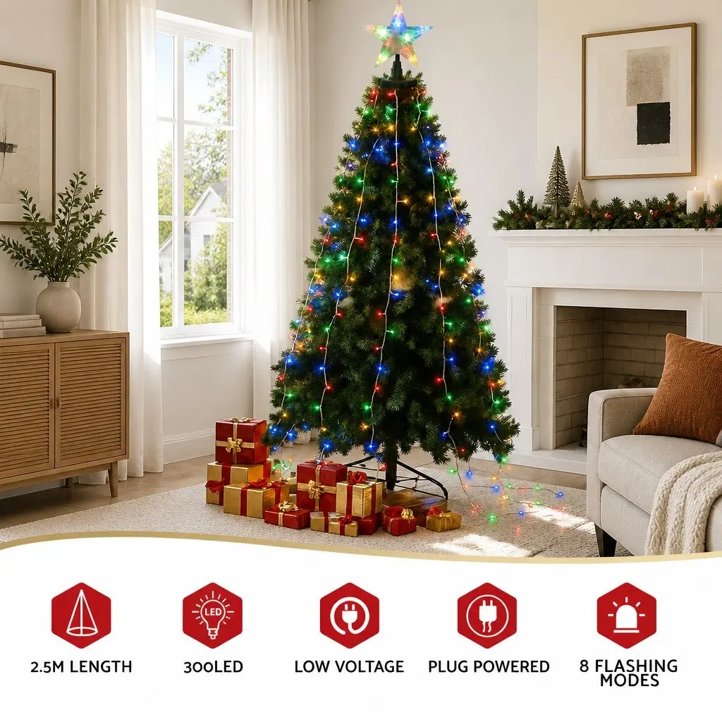 Christmas Waterfall String Lights LED 2.5M Multicolour 300 Bulbs