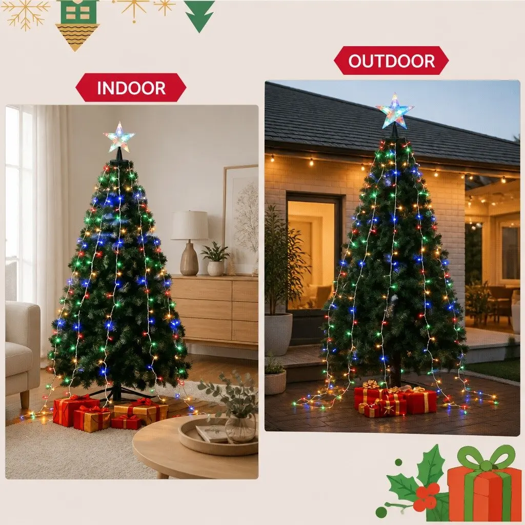 Christmas Waterfall String Lights LED 2.5M Multicolour 300 Bulbs