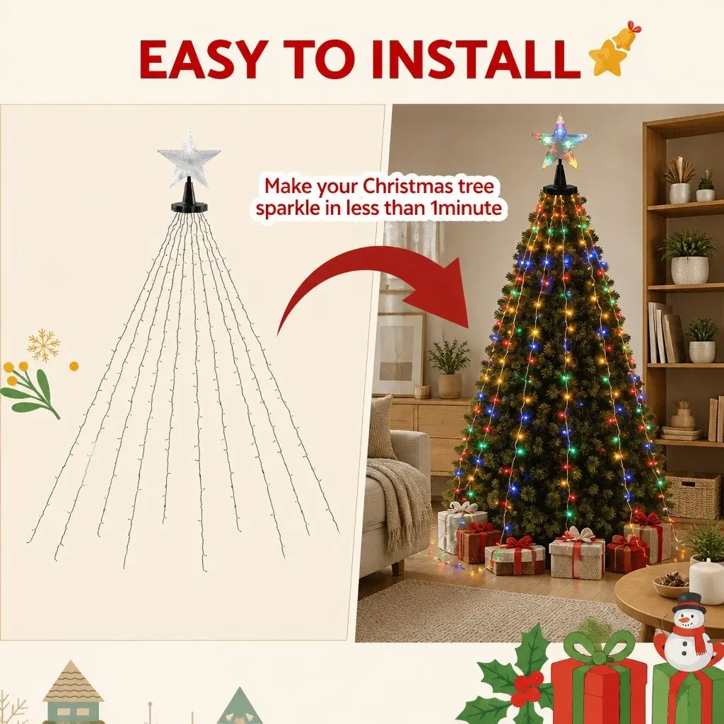 Christmas Waterfall String Lights LED 2.5M Multicolour 300 Bulbs