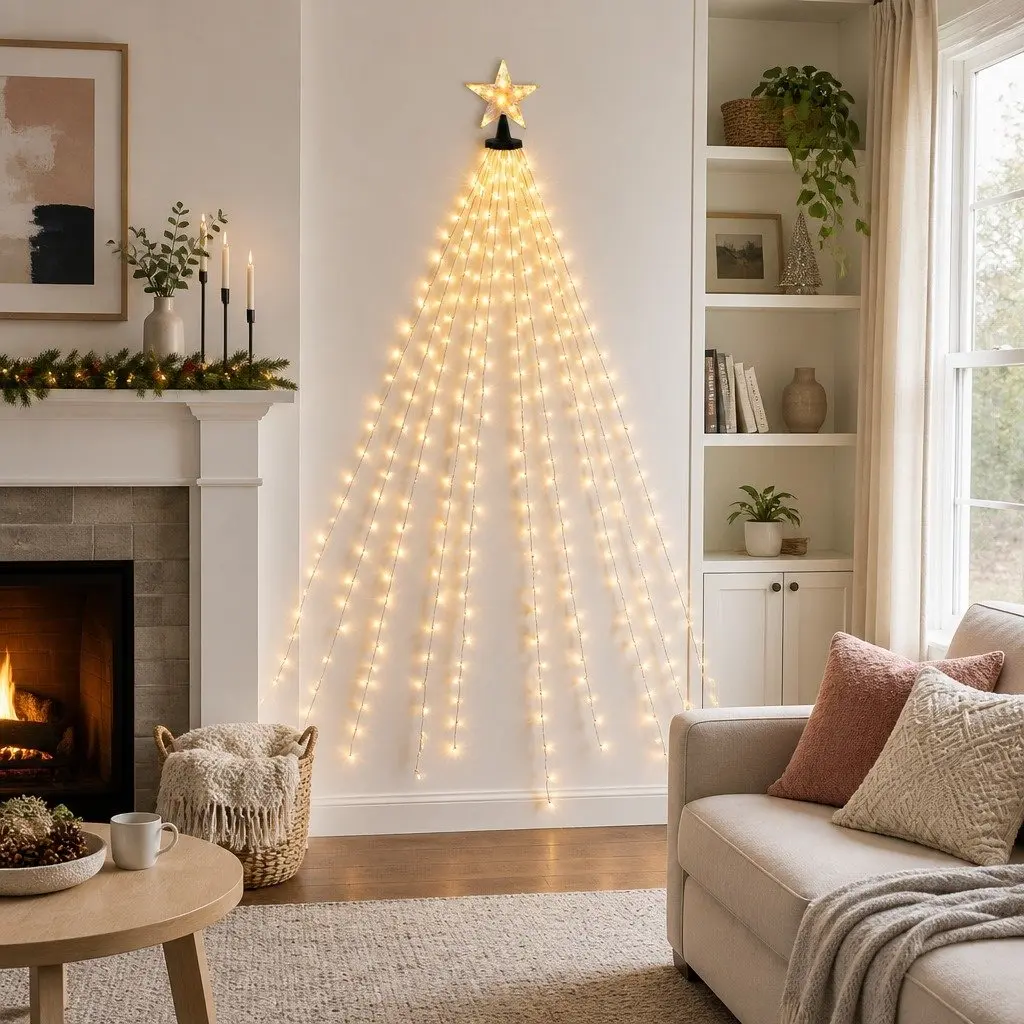 Christmas Waterfall String Lights 2.5M Warm White 300 LED Star Topper Outdoor Indoor