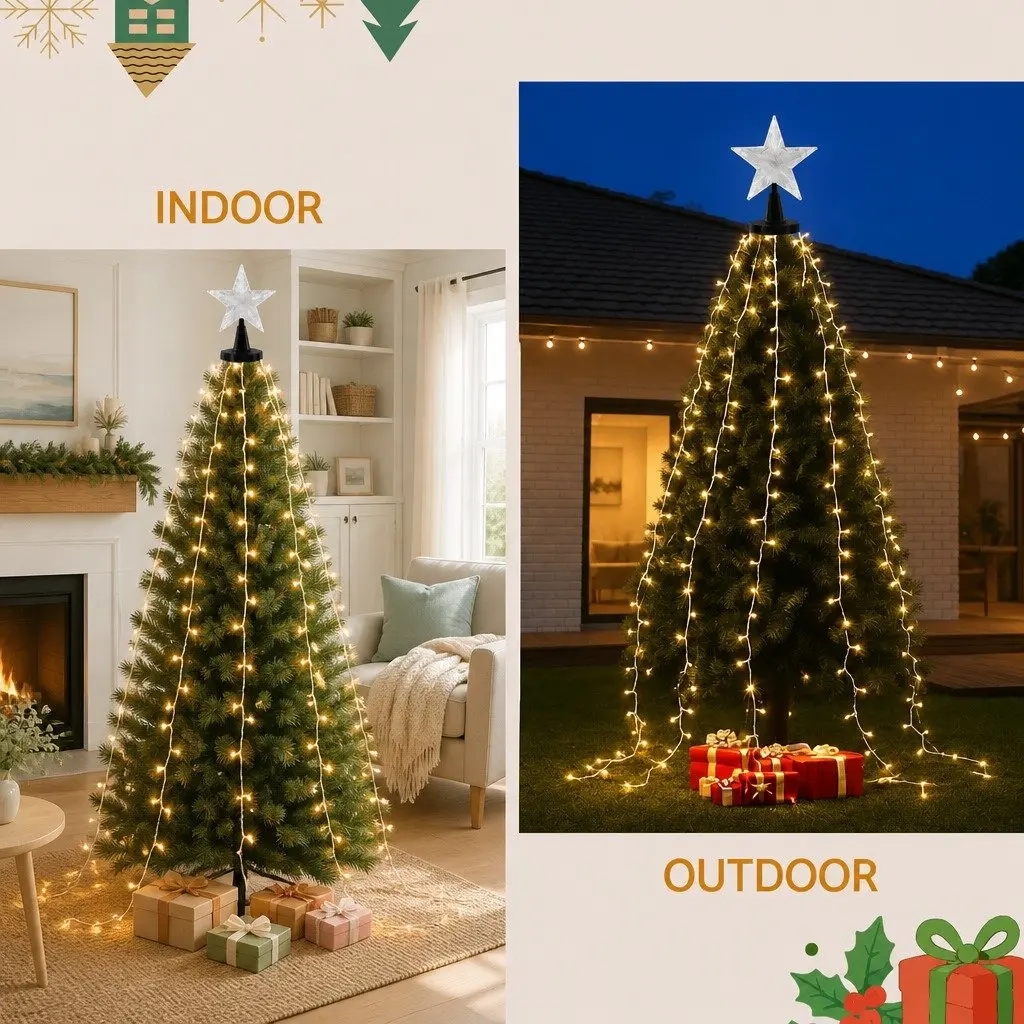 Christmas Waterfall String Lights 2.5M Warm White 300 LED Star Topper Outdoor Indoor