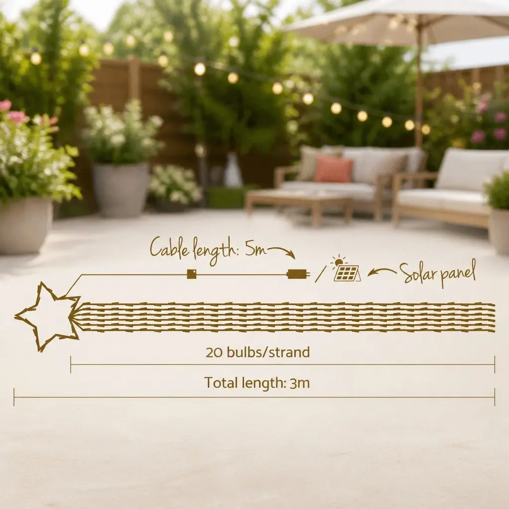 Solar Powered Christmas Lights 3M Multi-Coloured LED Cascading String Light Decor