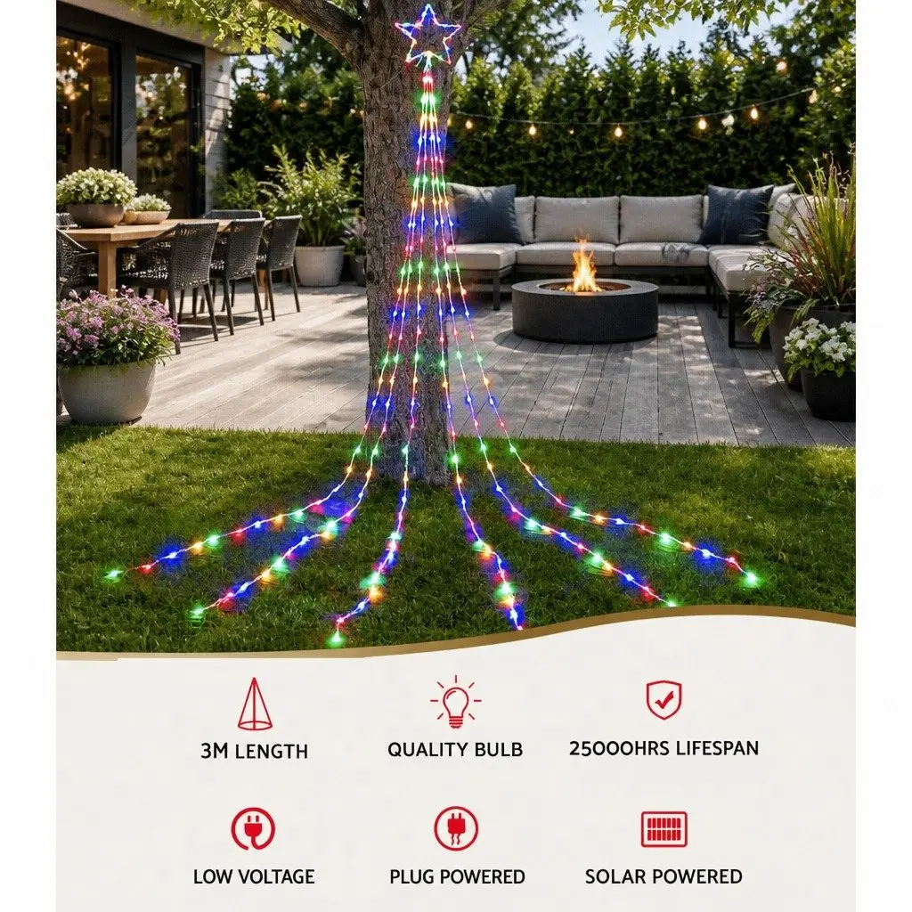 Solar Powered Christmas Lights 3M Multi-Coloured LED Cascading String Light Decor
