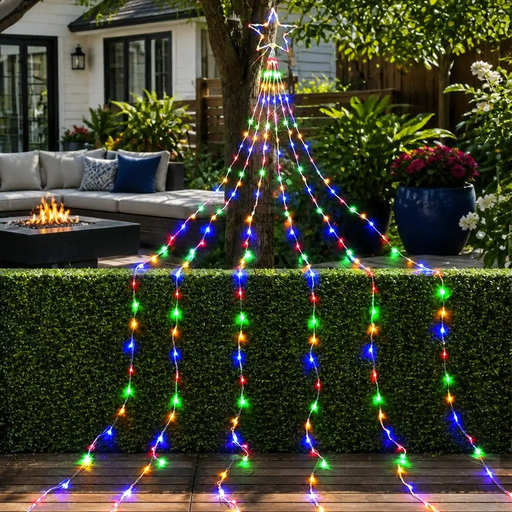 Solar Powered Christmas Lights 3M Multi-Coloured LED Cascading String Light Decor