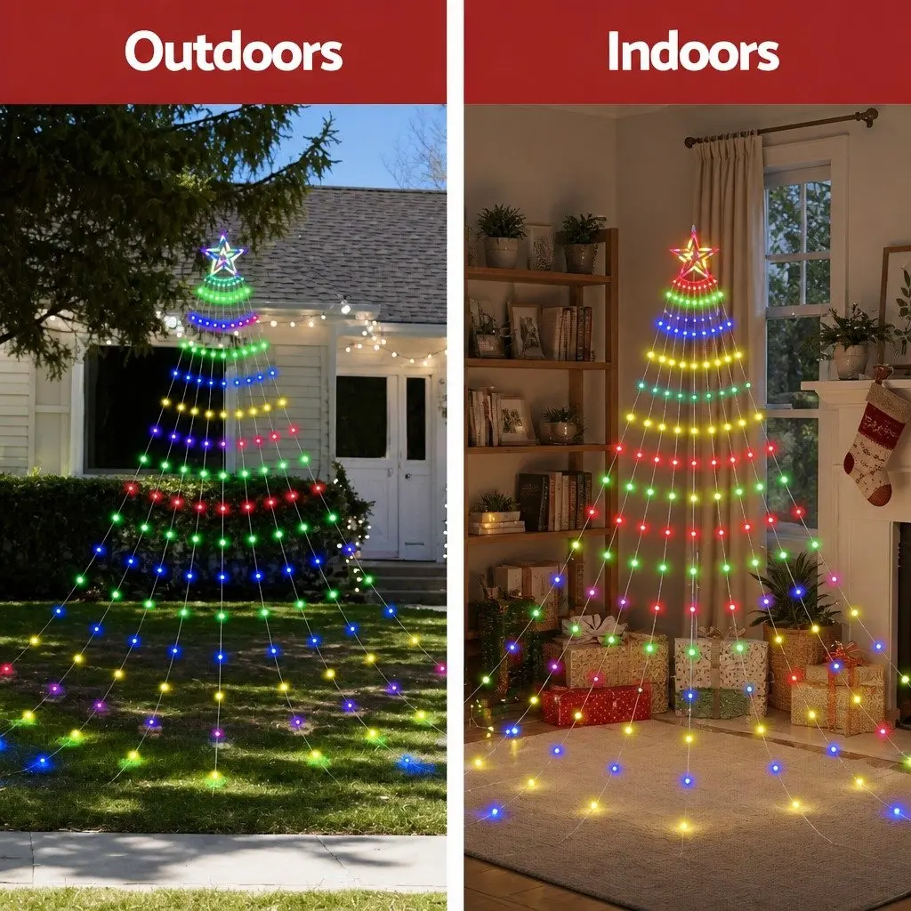 Christmas Waterfall String Lights 3.8M 340 LED Multicolour Outdoor Indoor